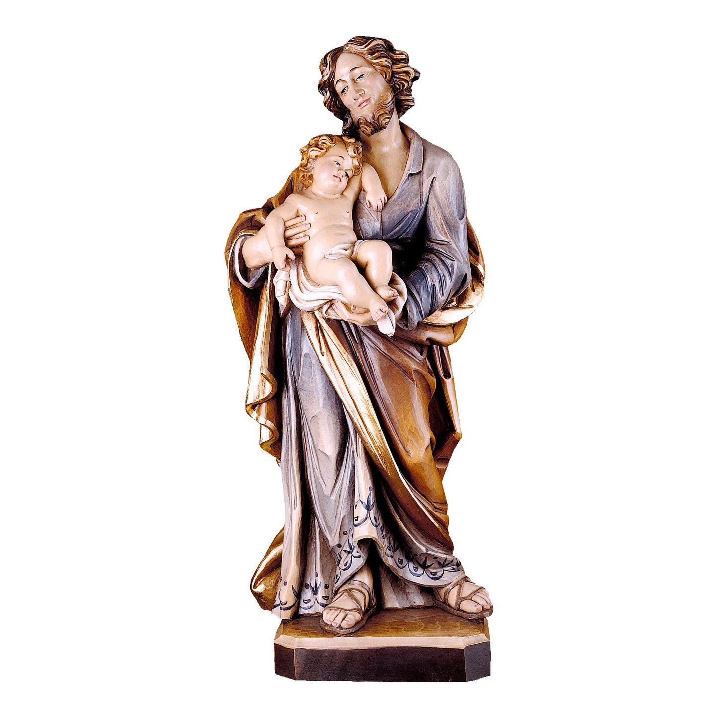 MONDO CATTOLICO Colored / 20 cm (7.9 in) Wooden Statue of St. Joseph With Baby Jesus