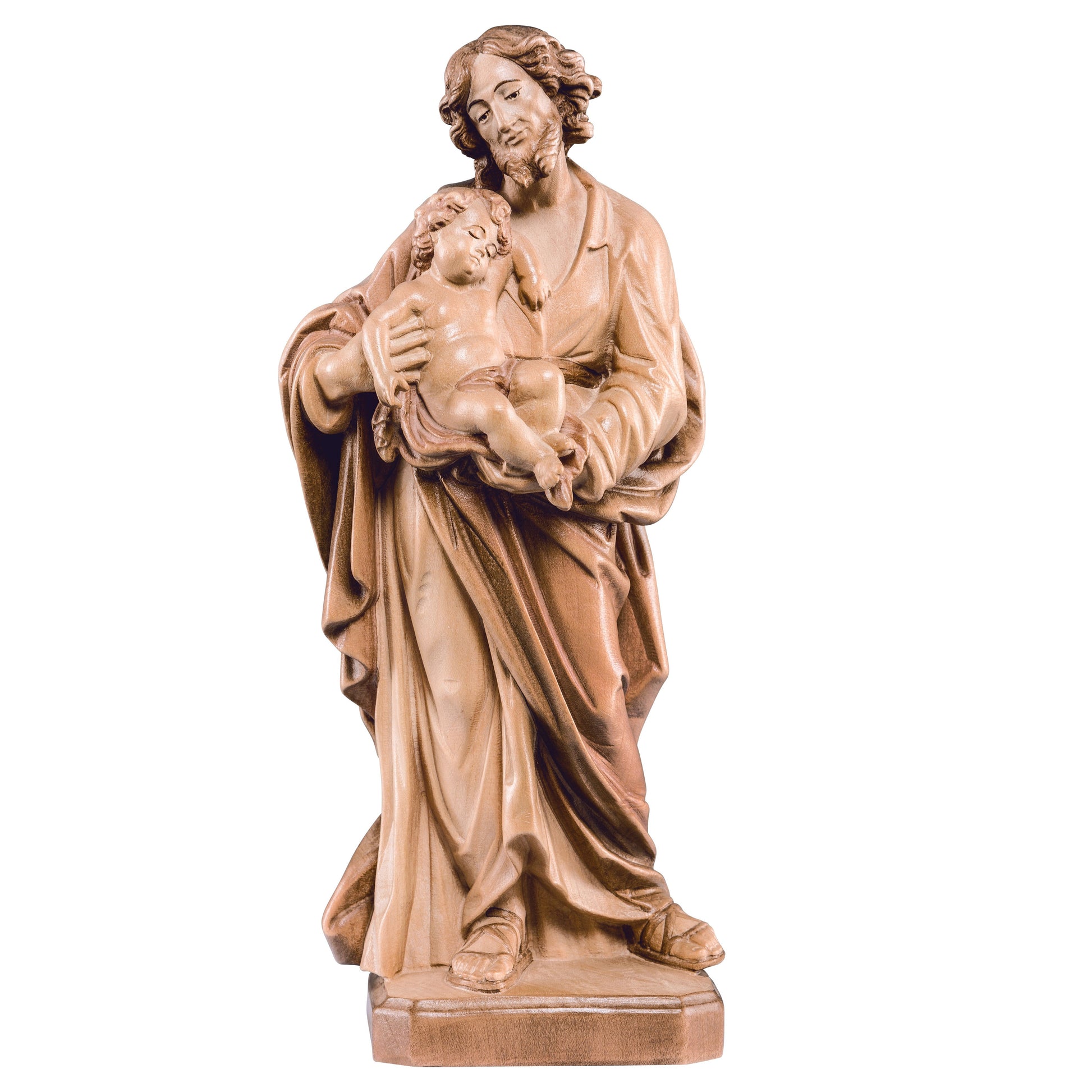 MONDO CATTOLICO Glossy / 20 cm (7.9 in) Wooden Statue of St. Joseph With Baby Jesus