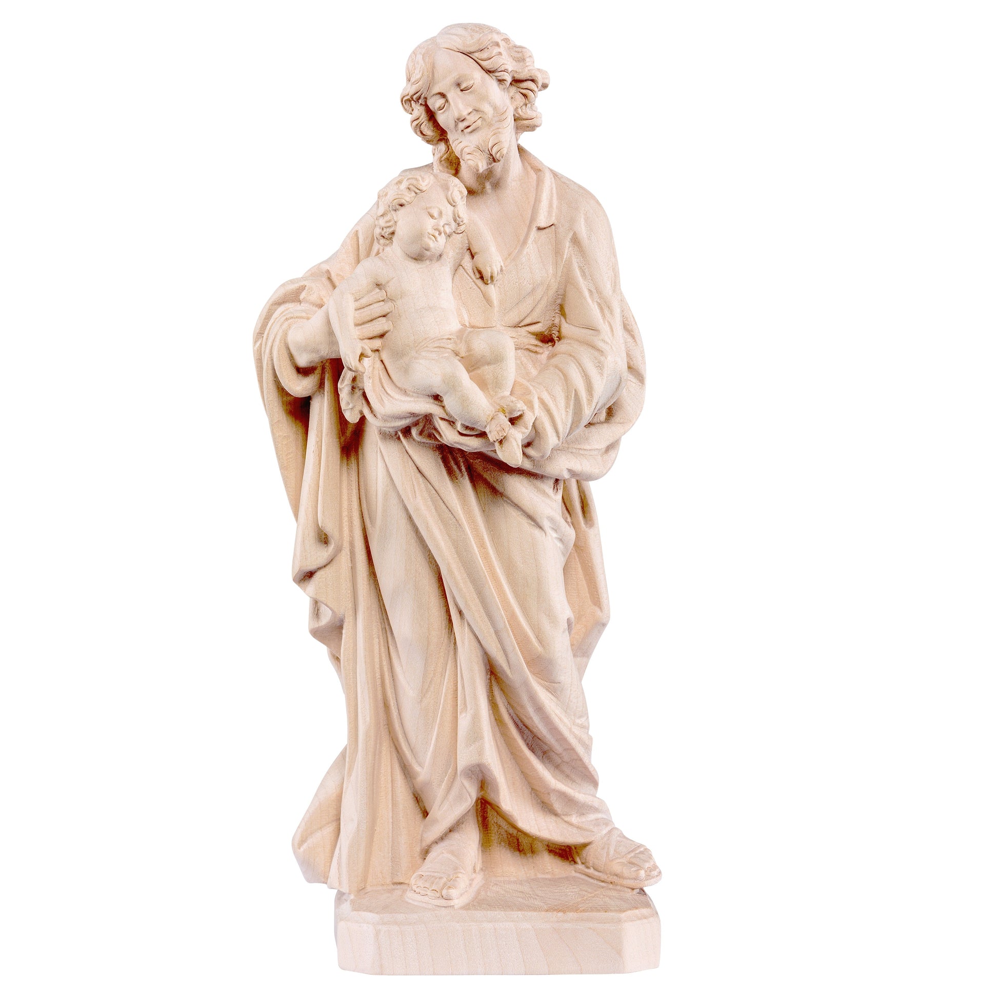MONDO CATTOLICO Natural / 20 cm (7.9 in) Wooden Statue of St. Joseph With Baby Jesus