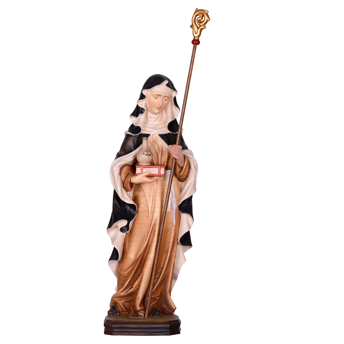 Mondo Cattolico Colored / 15 cm (5.9 in) Wooden statue of St. Walburga
