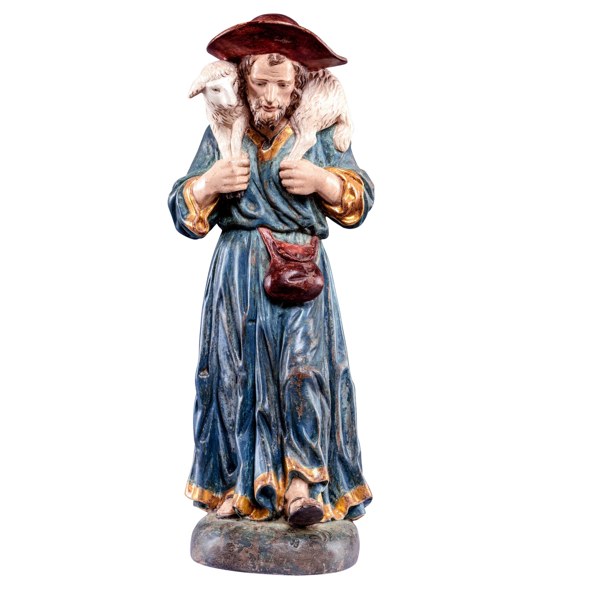 Mondo Cattolico Golden / 100 cm (39.4 in) Wooden statue of St. Wendelin