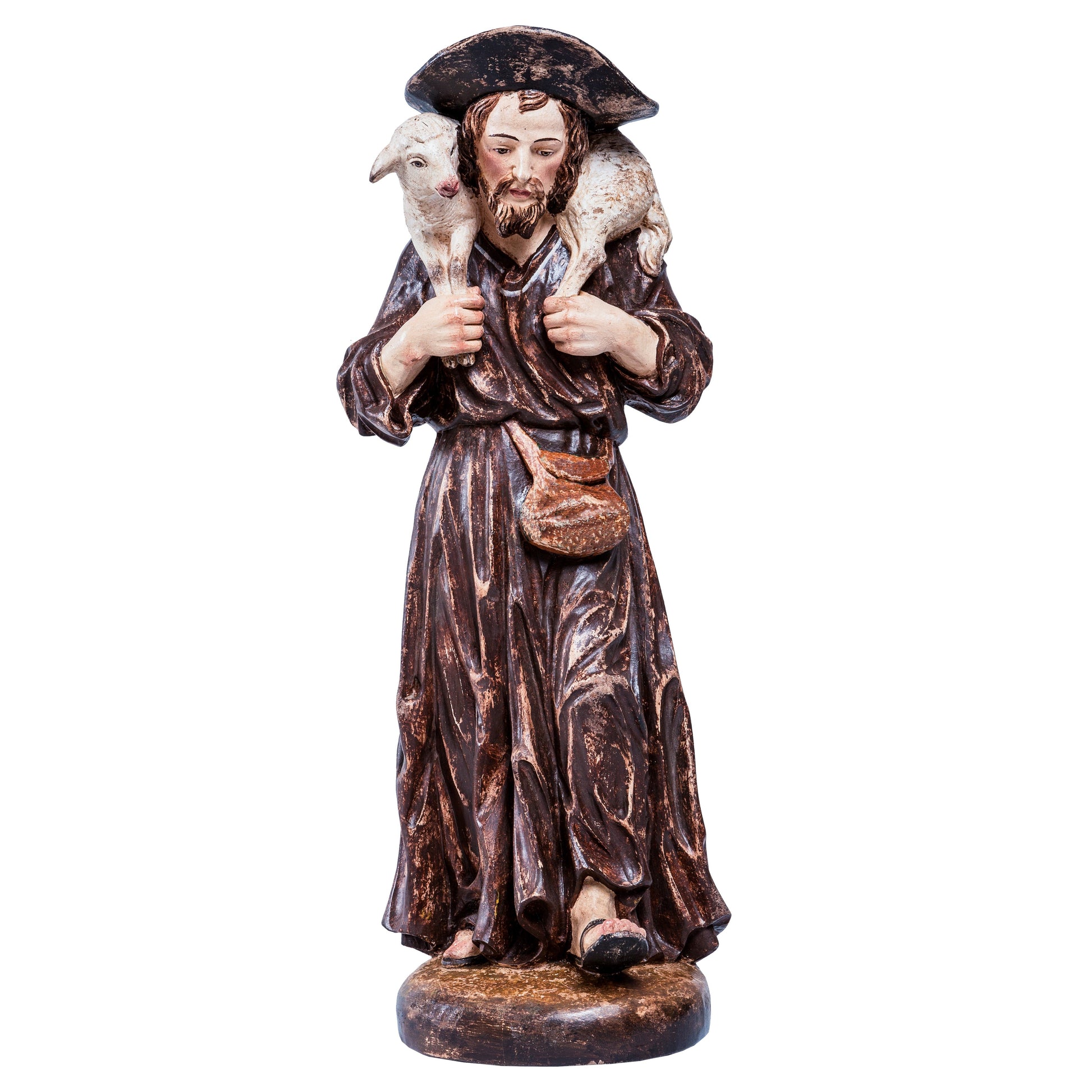 Mondo Cattolico Antiqued / 100 cm (39.4 in) Wooden statue of St. Wendelin