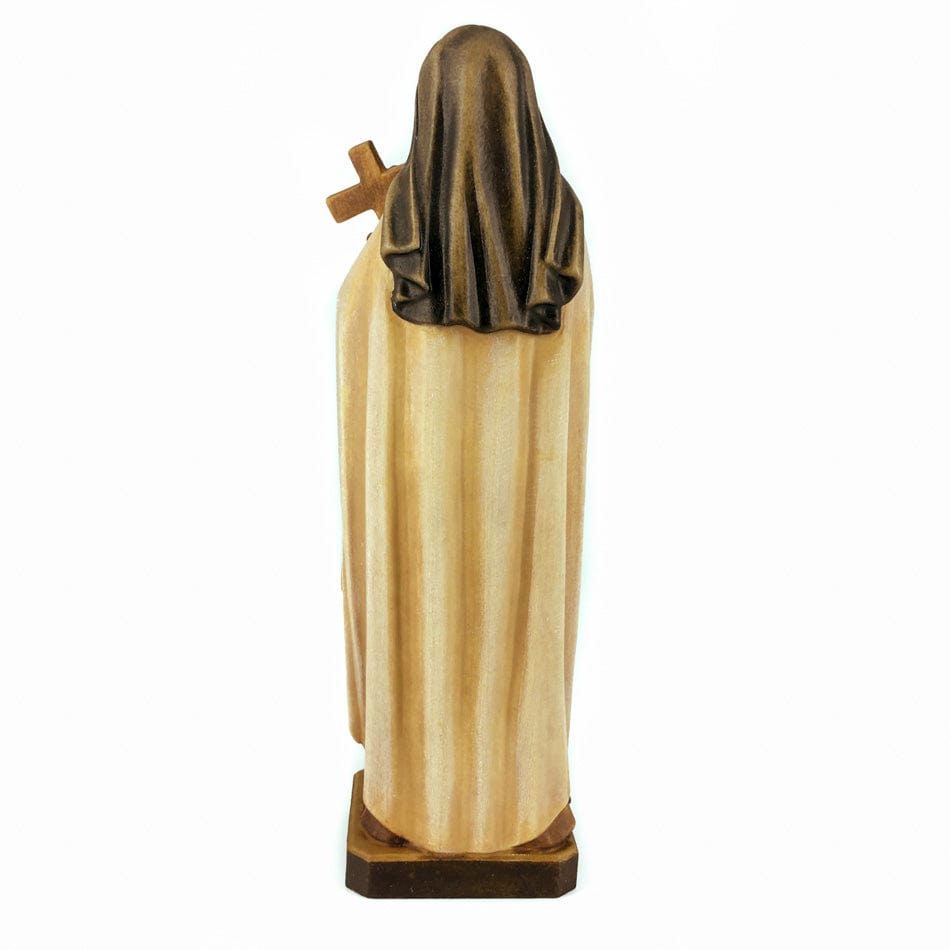 MONDO CATTOLICO 15 cm (5.90 in) Wooden Statue St. Thérèse of Lisieux With A Bunch of Roses