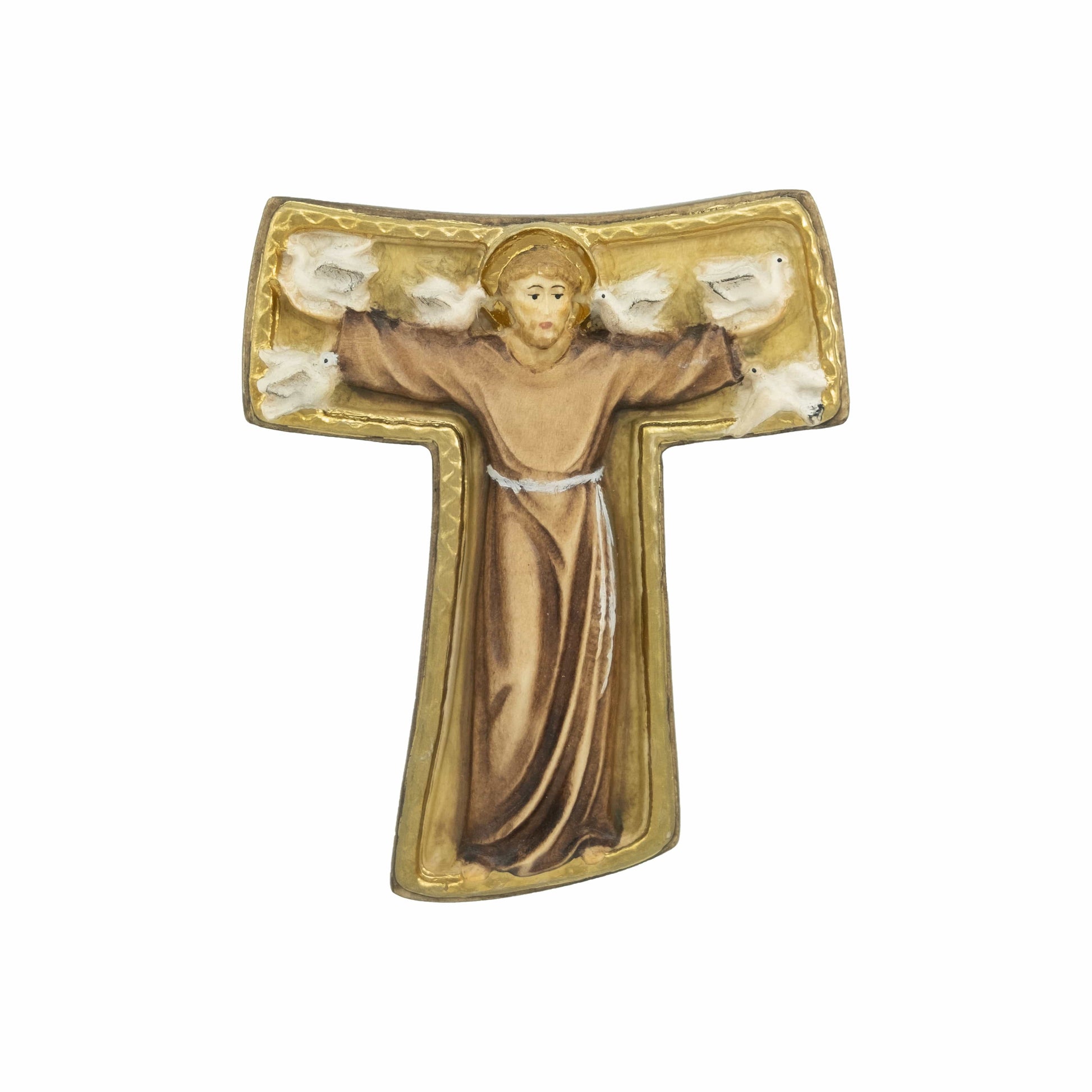 MONDO CATTOLICO 12 cm (4.72 in) Wooden Tau Cross with St. Francis of Assisi