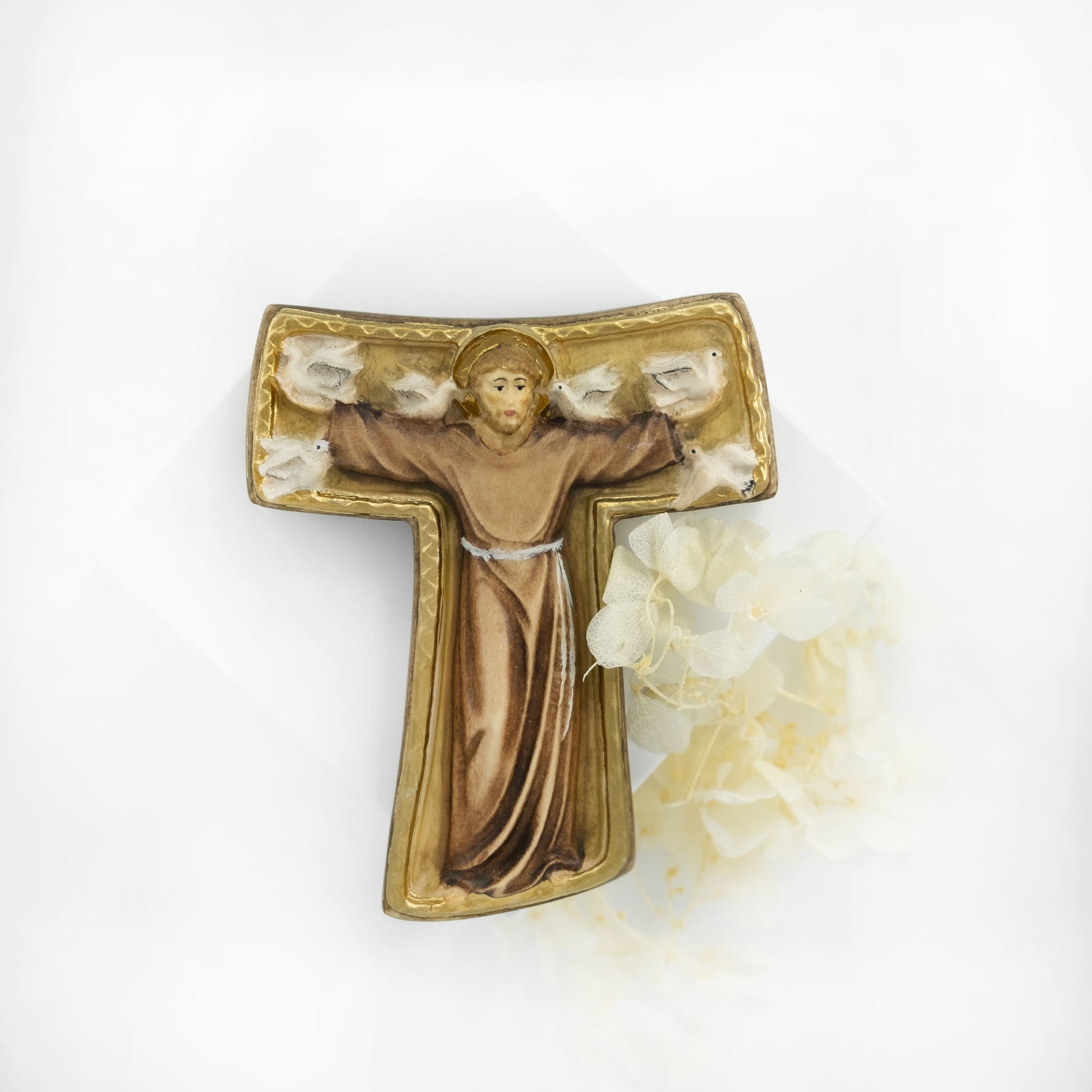 MONDO CATTOLICO 12 cm (4.72 in) Wooden Tau Cross with St. Francis of Assisi