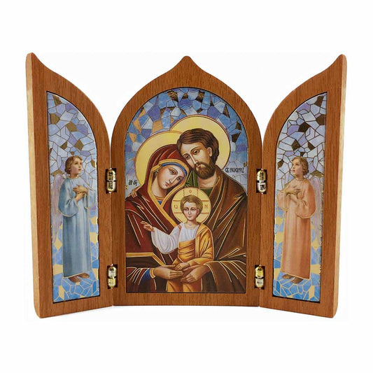 MONDO CATTOLICO Wooden Triptych Holy Family and Angels 10x12 cm