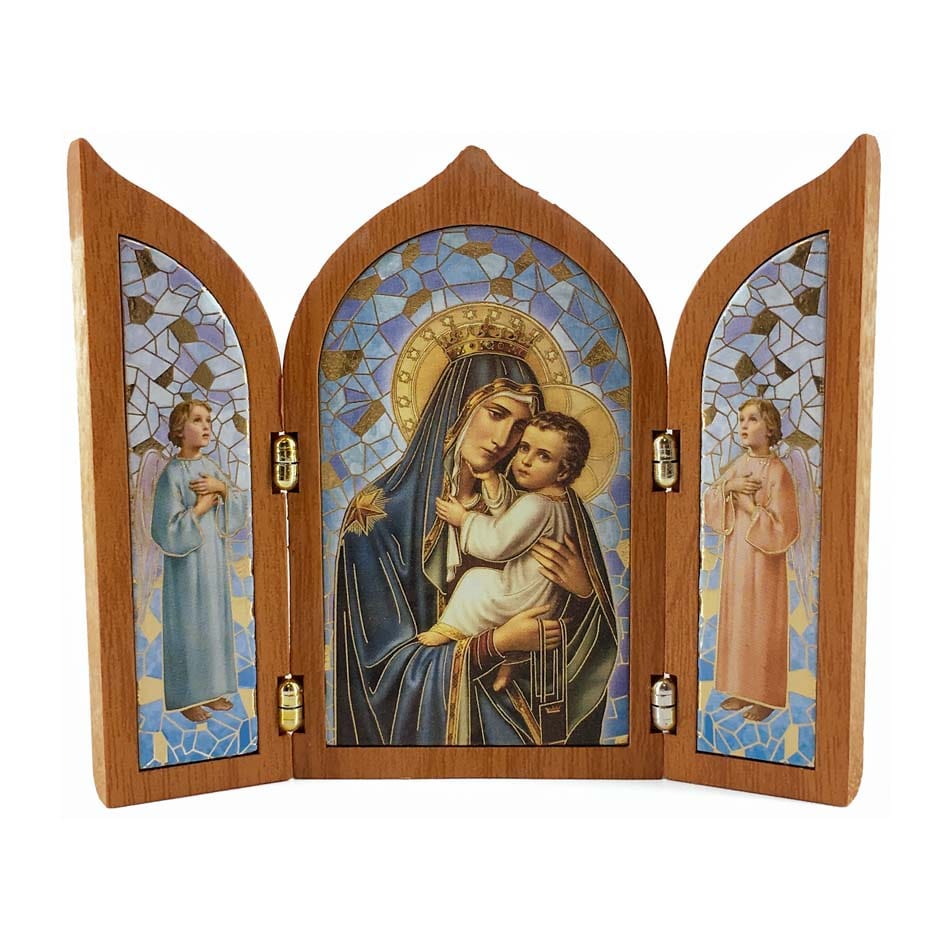 MONDO CATTOLICO Wooden Triptych Madonna della Salute and Angels 10x12 cm