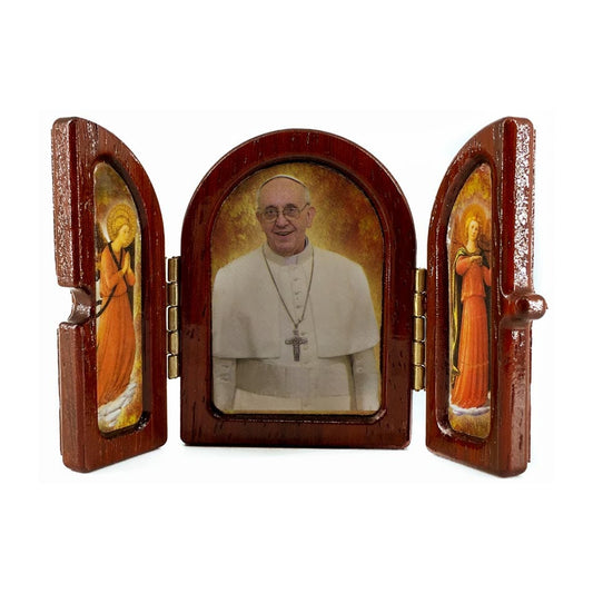 MONDO CATTOLICO Wooden Triptych Plaque of Pope Francis with Angels