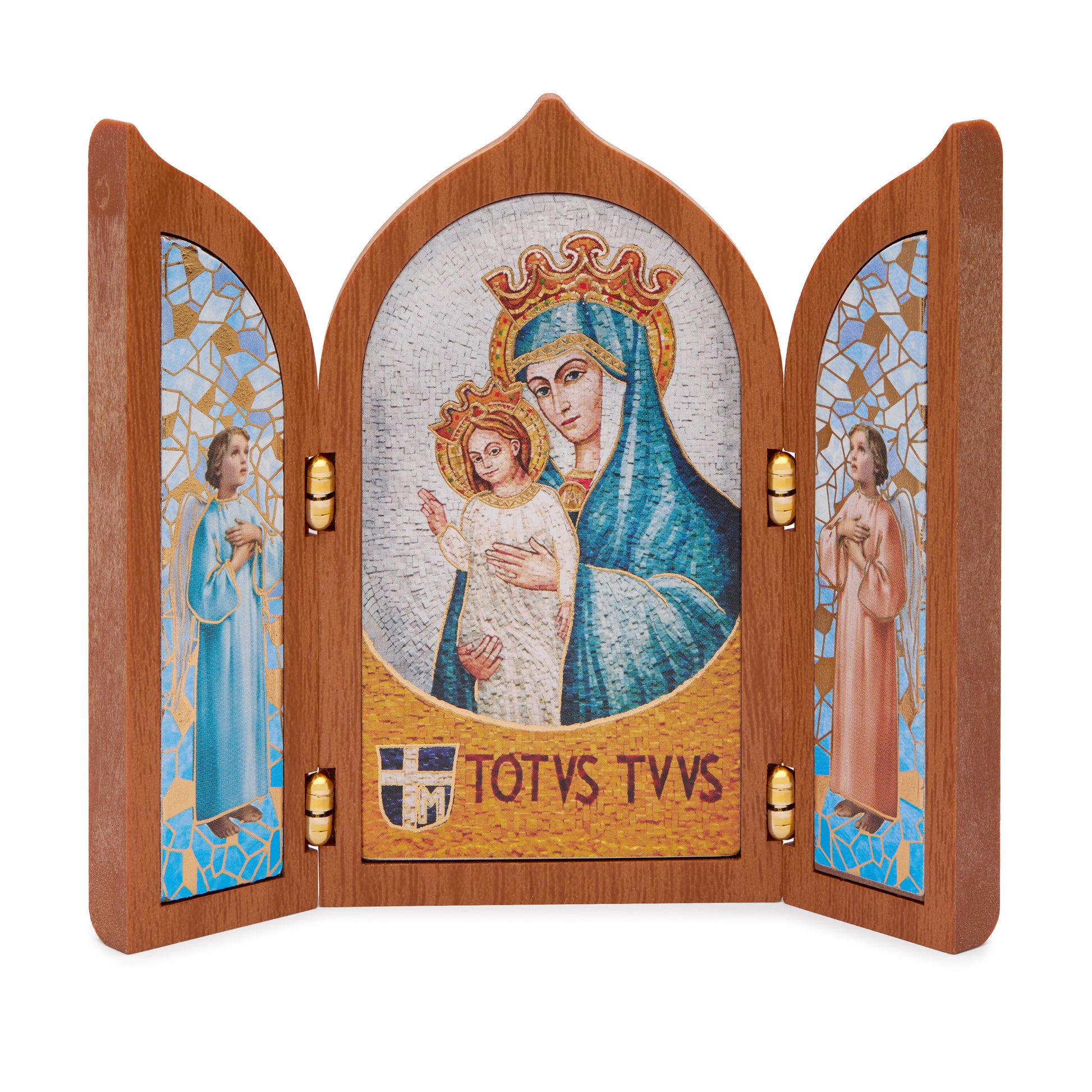 MONDO CATTOLICO ROMA 12 x 10 cm (4.72 x 3.94 in) Wooden Triptych with Mater Ecclesiae Totus Tuus