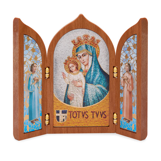 MONDO CATTOLICO ROMA 12 x 10 cm (4.72 x 3.94 in) Wooden Triptych with Mater Ecclesiae Totus Tuus