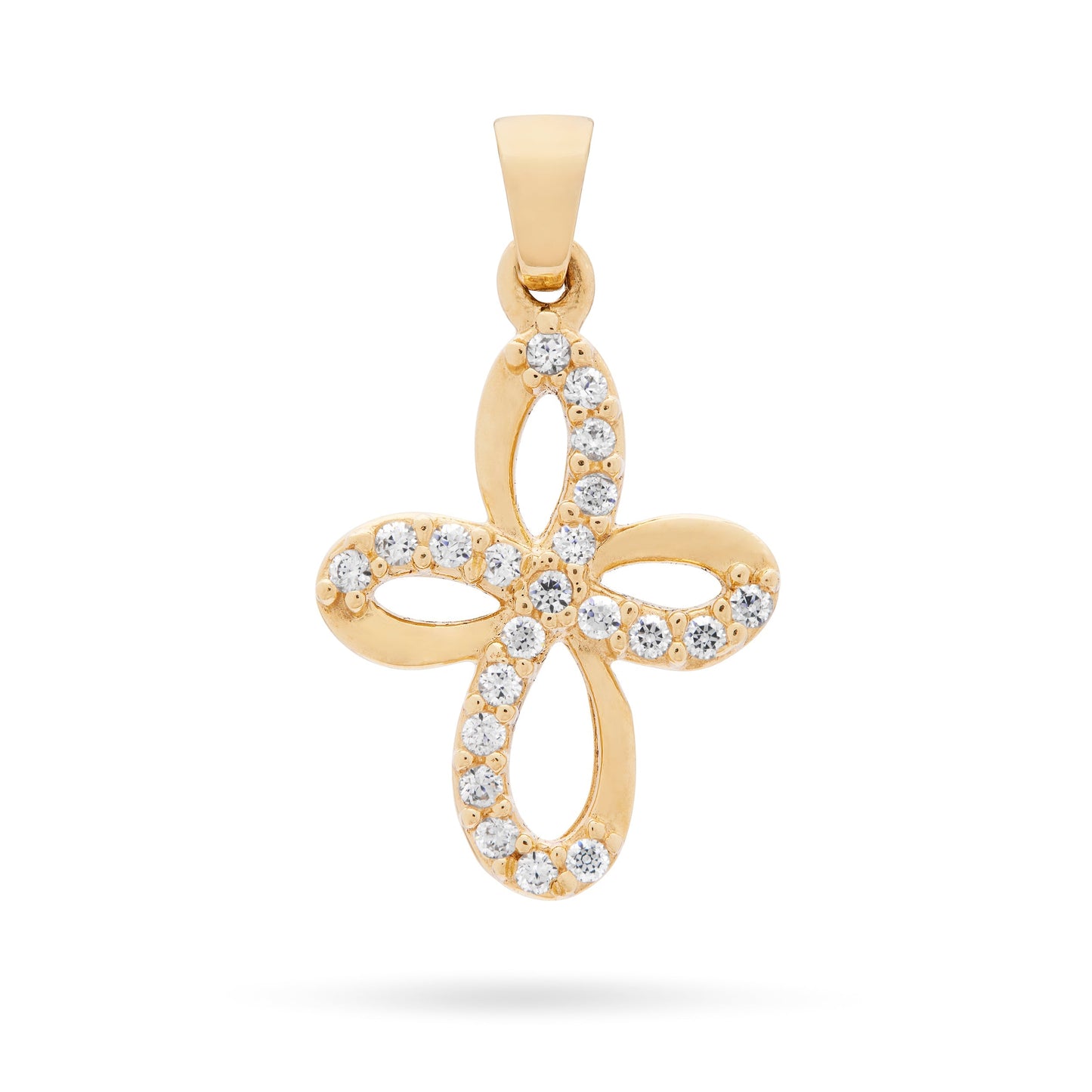 Mondo Cattolico Pendant 13 mm (0.51 in) Yellow Gold Bow Cross With Cubic Zirconia