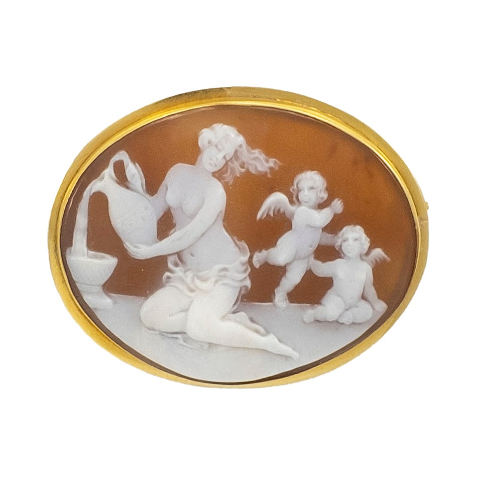 MONDO CATTOLICO Yellow Gold Cameo Pendant and Brooch Angels