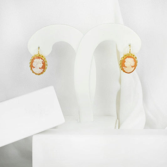 MONDO CATTOLICO Yellow Gold Cammeo Earrings Lady Profile