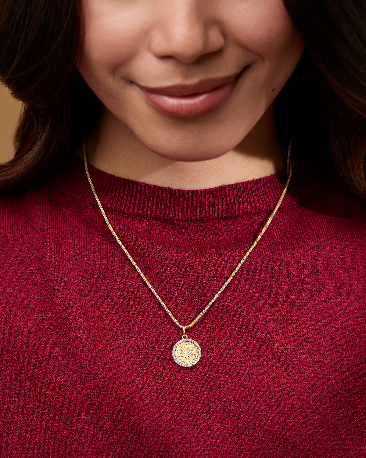 MONDO CATTOLICO ROMA Pendant 15 mm (0.59 in) Yellow Gold Chi Rho Medal With Cubic Zirconia Frame and Mater Ecclesiae in the Back
