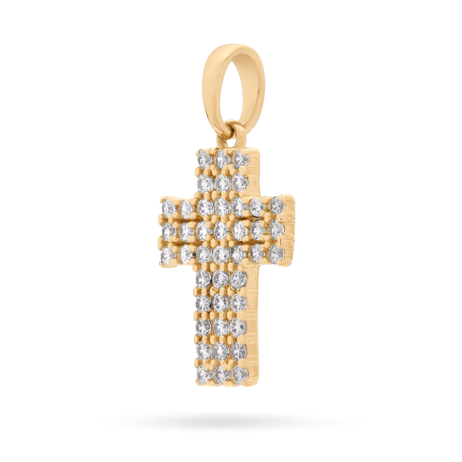 Mondo Cattolico Pendant 12 mm (0.47 in) Yellow Gold Cross Pendant Covered With Cubic Zirconia