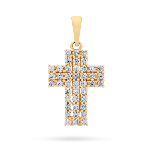 Mondo Cattolico Pendant 12 mm (0.47 in) Yellow Gold Cross Pendant Covered With Cubic Zirconia