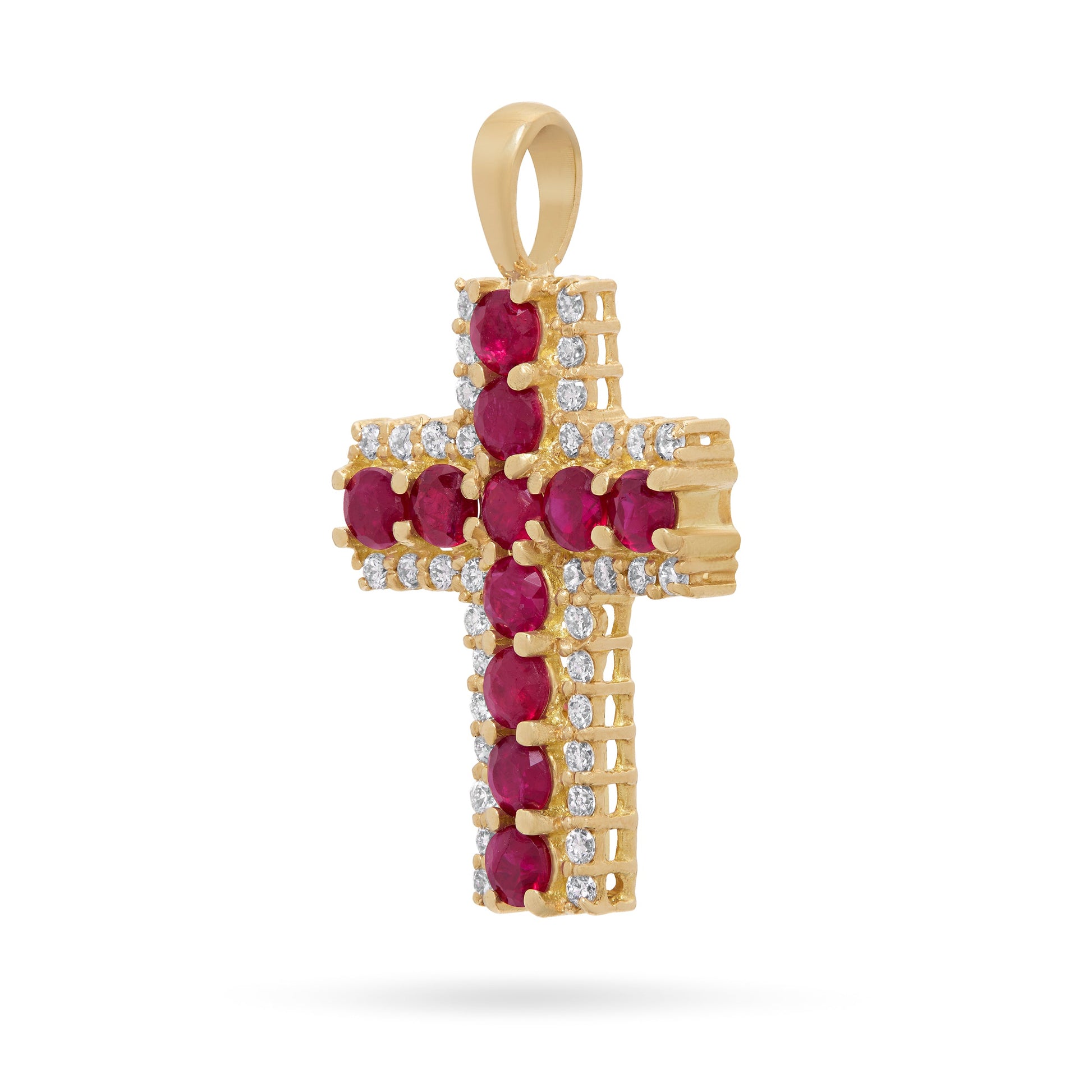 Yellow Gold Cross Pendant with Central Rubies and Diamonds MONDO