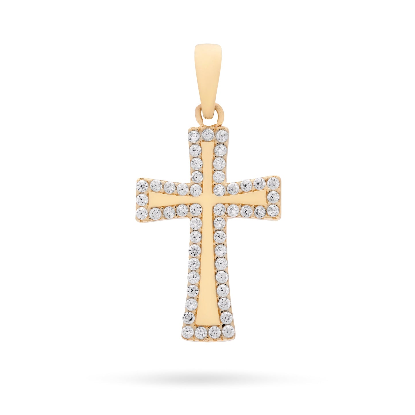 Mondo Cattolico Pendant 21 mm (0.83 in) Yellow Gold Cross Pendant With Cubic Zirconia on the Outline