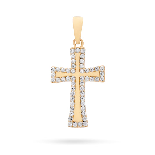Mondo Cattolico Pendant 21 mm (0.83 in) Yellow Gold Cross Pendant With Cubic Zirconia on the Outline