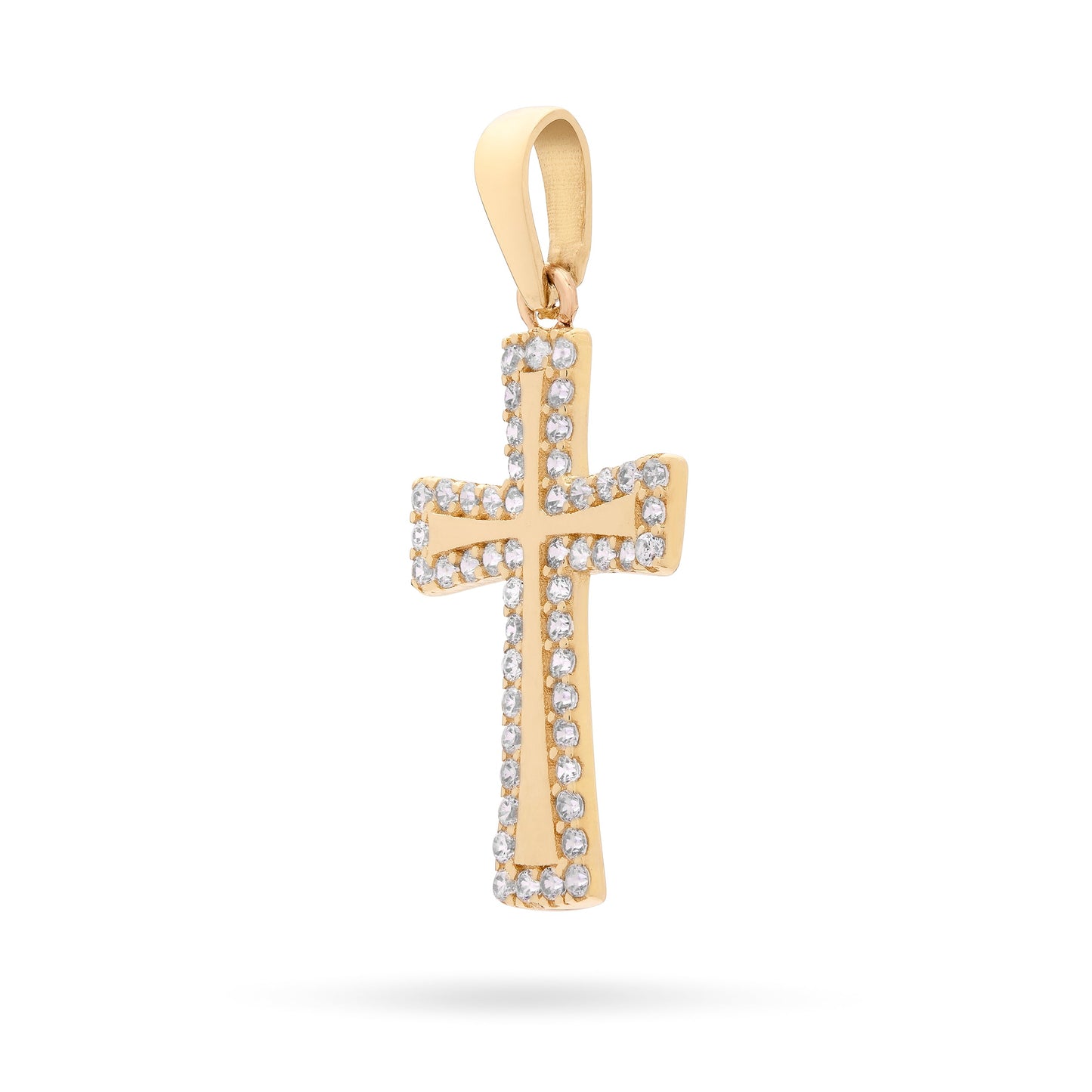 Mondo Cattolico Pendant 21 mm (0.83 in) Yellow Gold Cross Pendant With Cubic Zirconia on the Outline