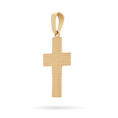 Mondo Cattolico Pendant 19 mm (0.75 in) Yellow Gold Cross Pendant With Grooves and White Gold Details