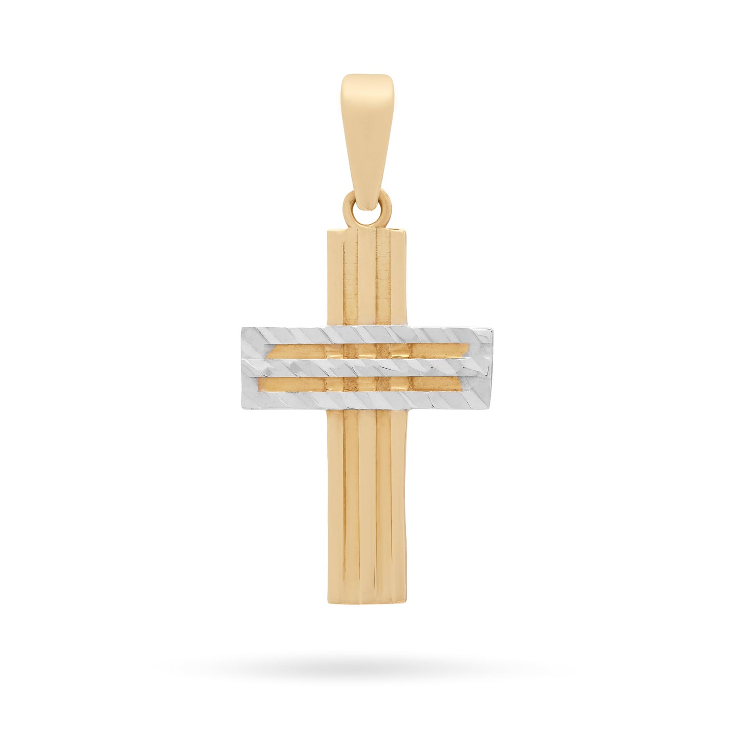 Mondo Cattolico Pendant 19 mm (0.75 in) Yellow Gold Cross Pendant With Grooves and White Gold Details