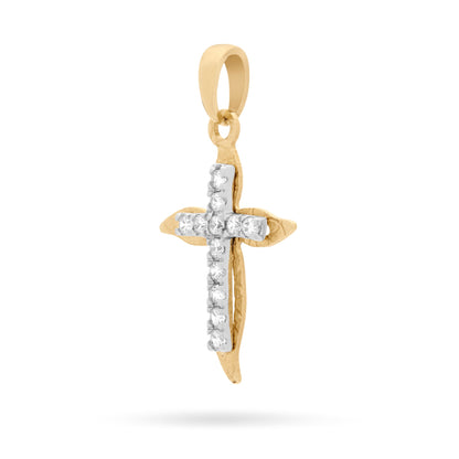 MONDO CATTOLICO Pendant 21 mm (0.83 in) Yellow Gold Cross Pendant With White Gold Center and Cubic Zirconia