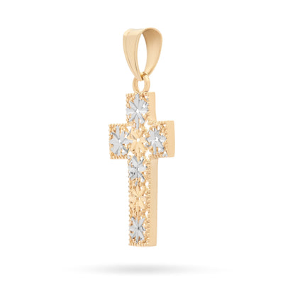 Mondo Cattolico Pendant 23 mm (0.91 in) Yellow Gold Cross Pendant With White Gold Floral Details
