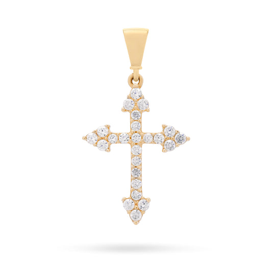Mondo Cattolico Pendant 19 mm (0.75 in) Yellow Gold Cross With Arrows Pendant Covered With Cubic Zirconia
