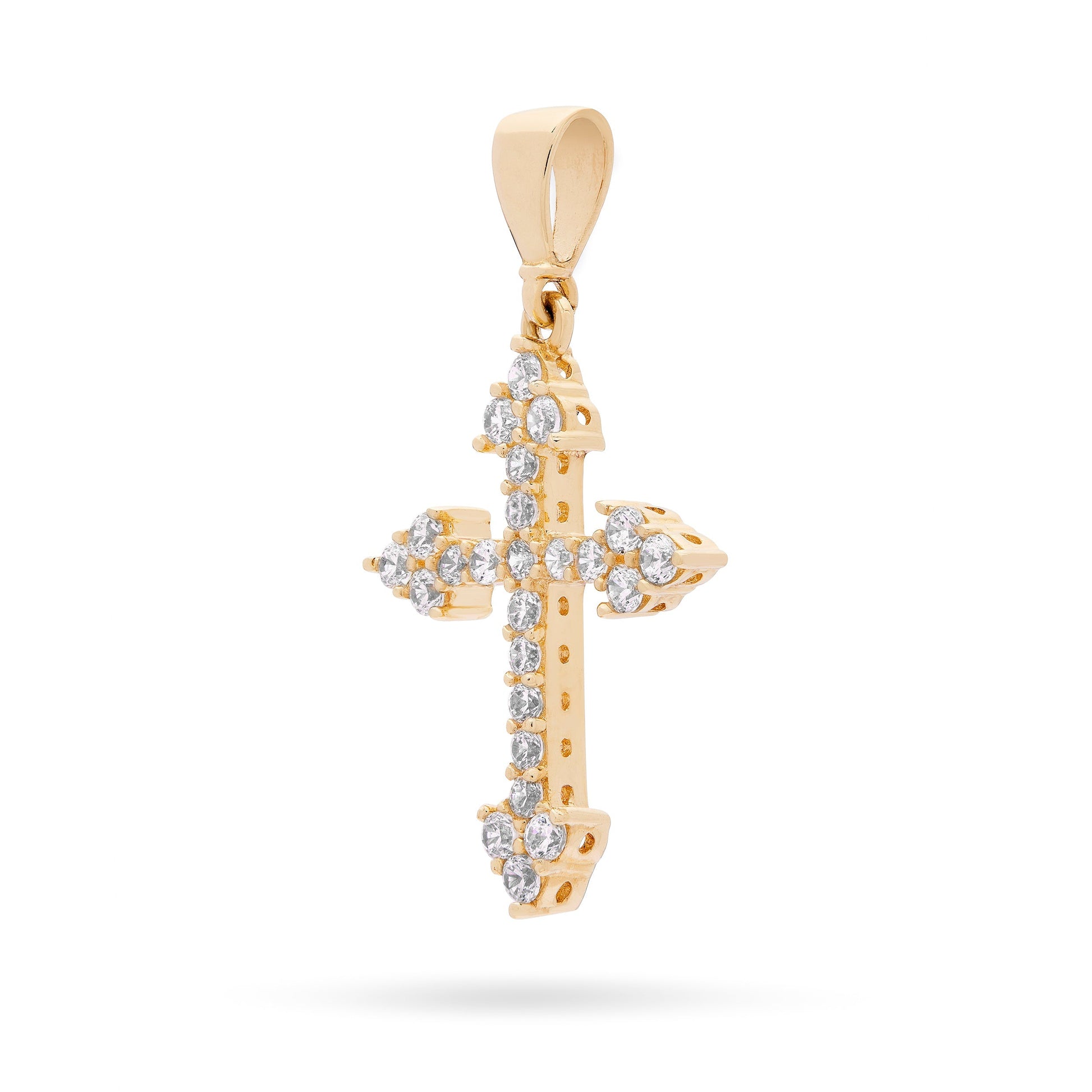 Mondo Cattolico Pendant 19 mm (0.75 in) Yellow Gold Cross With Arrows Pendant Covered With Cubic Zirconia