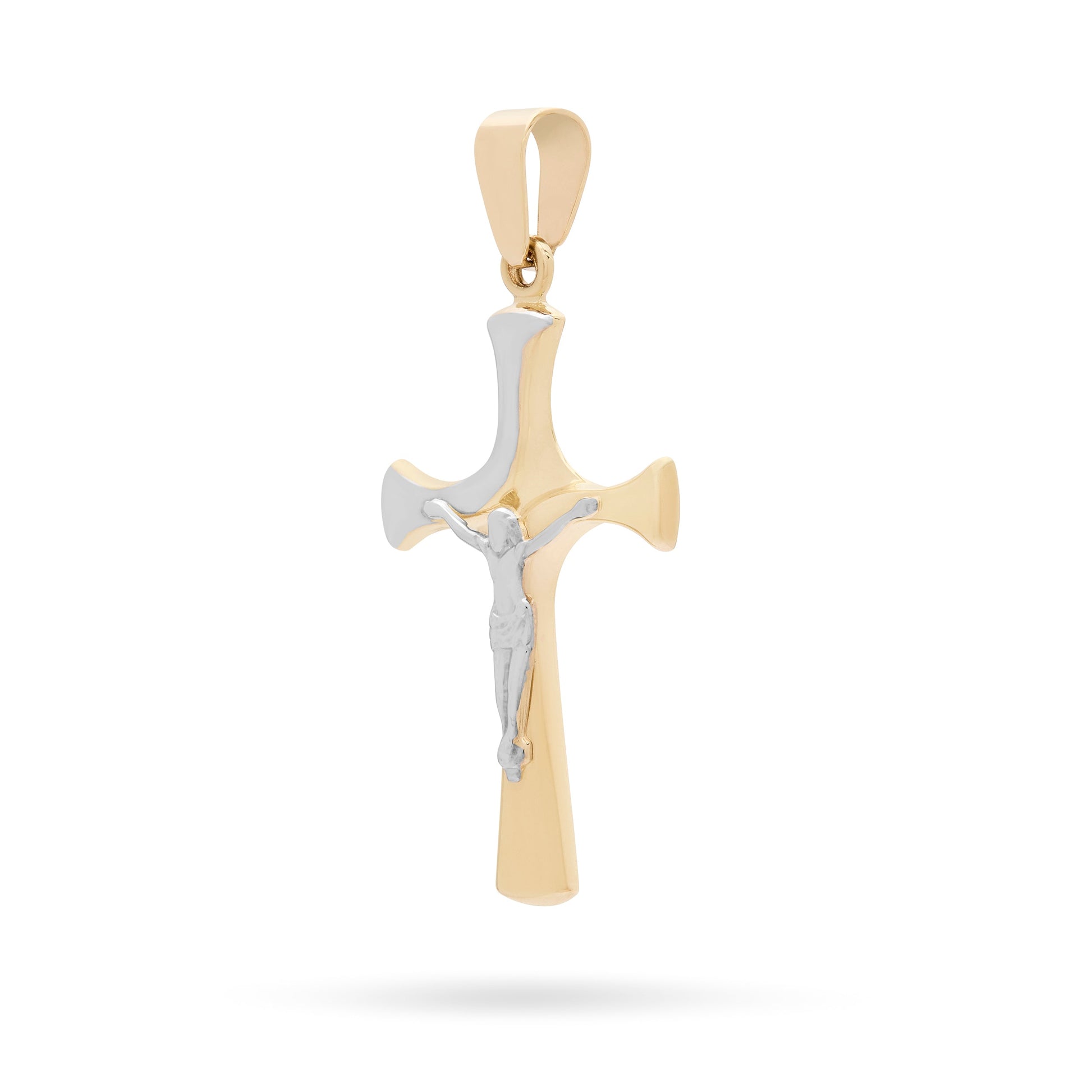 Mondo Cattolico Pendant Yellow Gold Crucifix Pendant With Detail and Modern Style White Gold Corpus