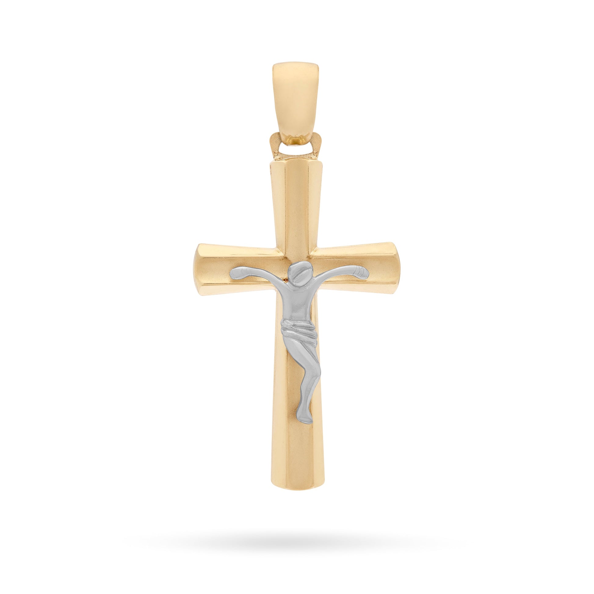 Mondo Cattolico Pendant Yellow Gold Crucifix Pendant With Raised Cross and Modern Style White Gold Corpus