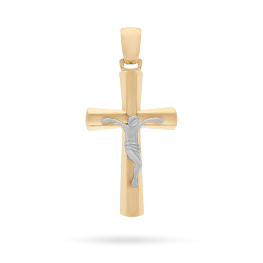 Mondo Cattolico Pendant Yellow Gold Crucifix Pendant With Raised Cross and Modern Style White Gold Corpus
