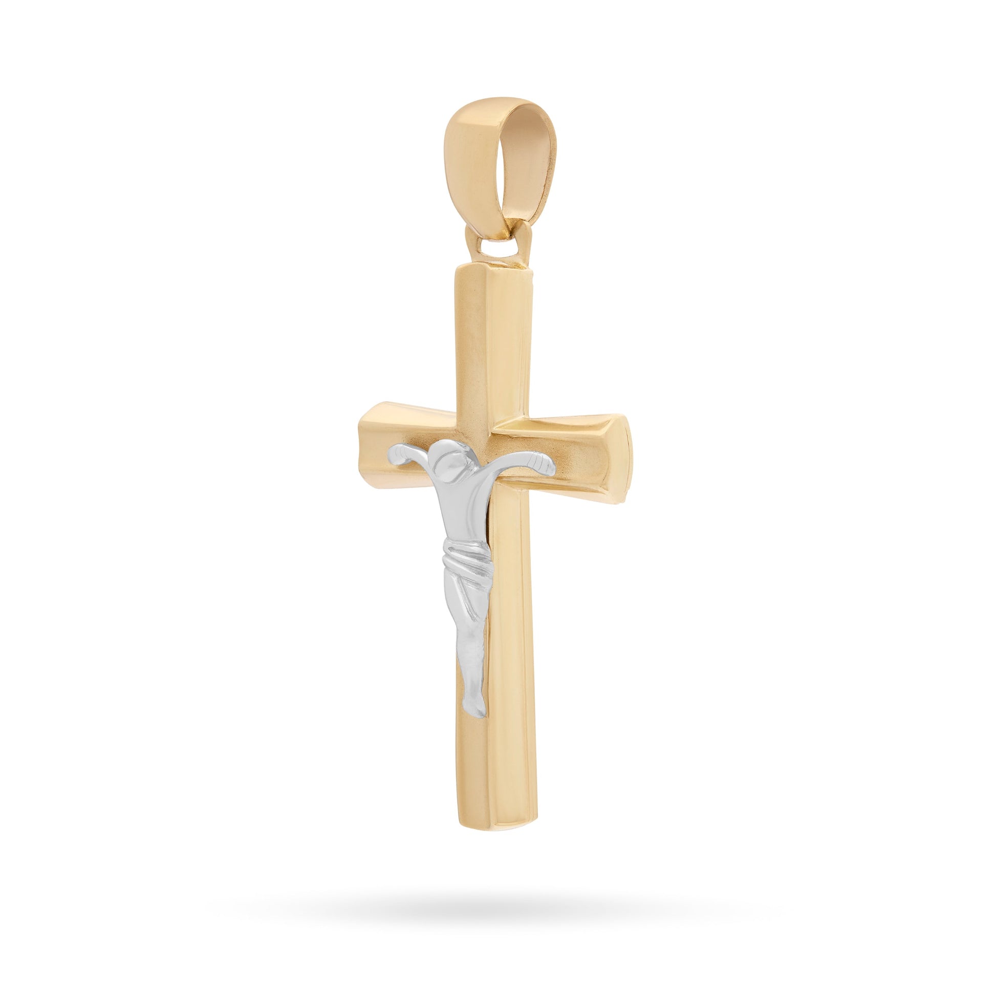 Yellow Gold Crucifix Pendant With Raised Cross and Modern Style