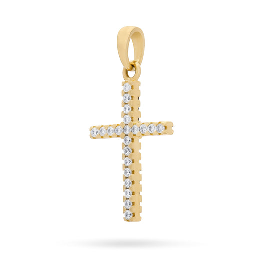 Mondo Cattolico Pendant 22 mm (0.87 in) Yellow Gold Double-sided Cross Pendant With Black and White Cubic Zirconia