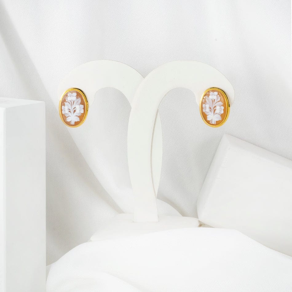 MONDO CATTOLICO Yellow Gold Earrings Flowers Cameo