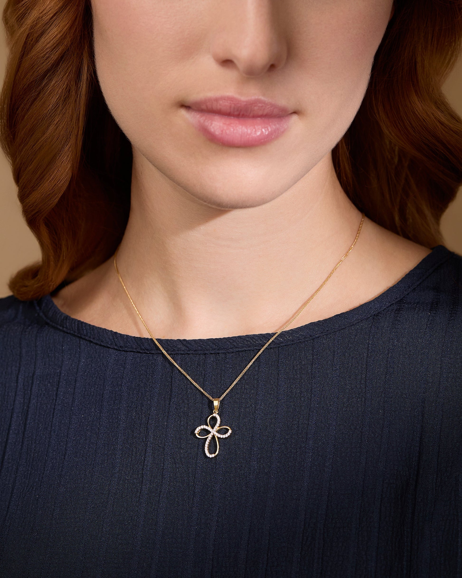 Mondo Cattolico Pendant 23 mm (0.91 in) Yellow Gold Fine Bow Cross Pendant With Cubic Zirconia
