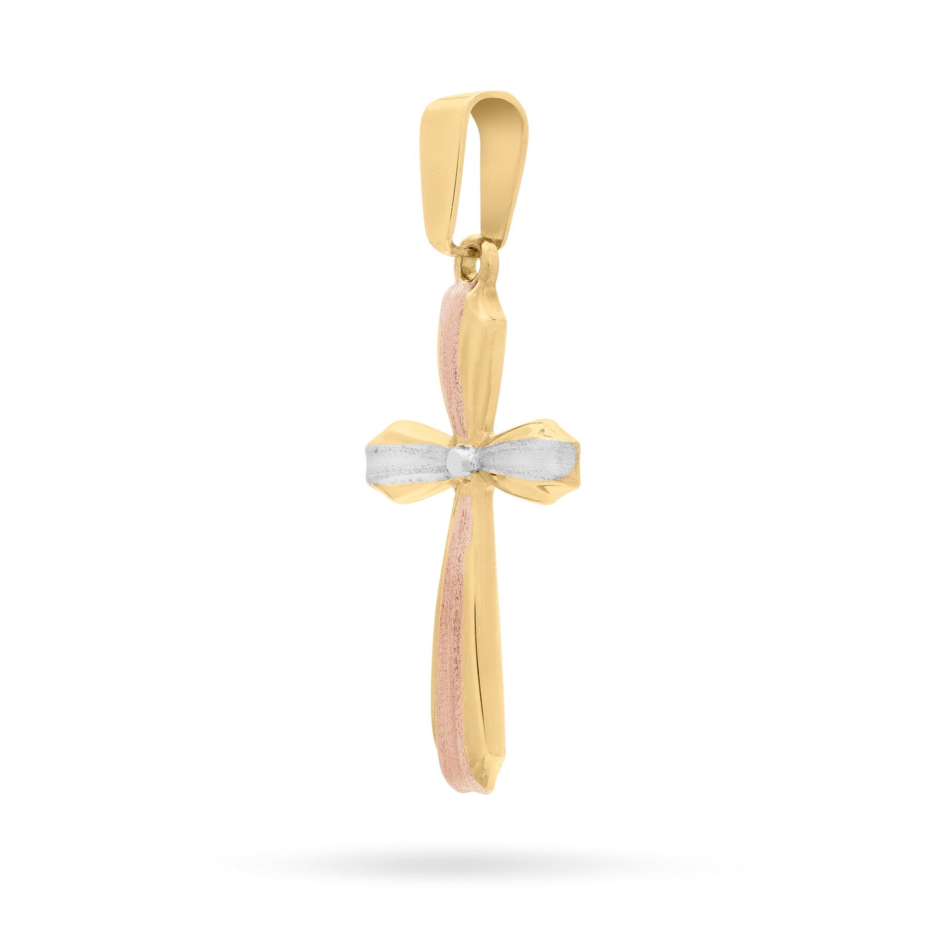 Mondo Cattolico Pendant Yellow Gold Flower Cross Pendant With White Gold and Rose Gold Details