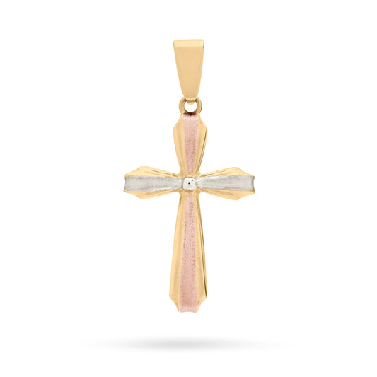 Mondo Cattolico Pendant Yellow Gold Flower Cross Pendant With White Gold and Rose Gold Details