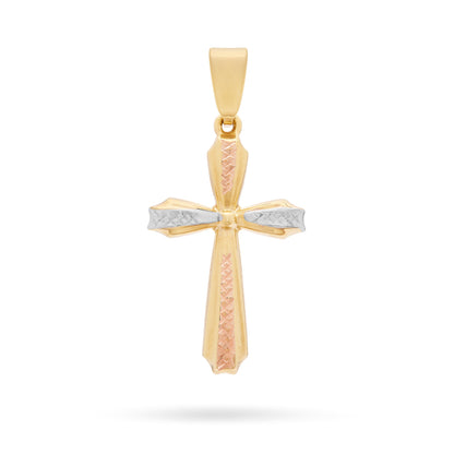 Mondo Cattolico Pendant Yellow Gold Flower Cross Pendant With White Gold and Rose Gold Diamond-cut Details