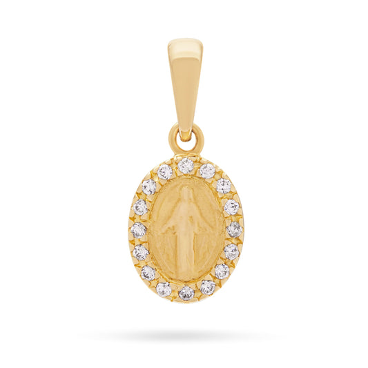 Mondo Cattolico Pendant 7 mm (0.28 in) Yellow Gold Miraculous Medal Pendant With Cubic Zirconia Frame