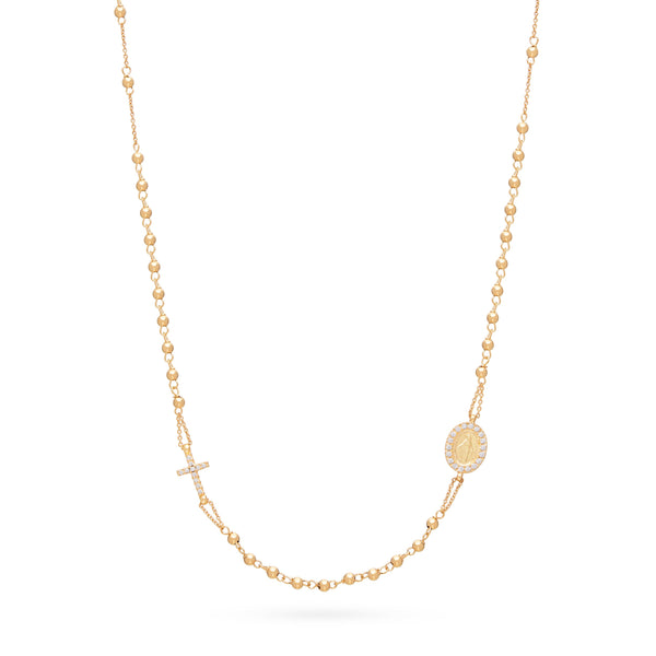 Yellow Gold Rosary Necklace with Cubic Zirconia | MONDO CATTOLICO