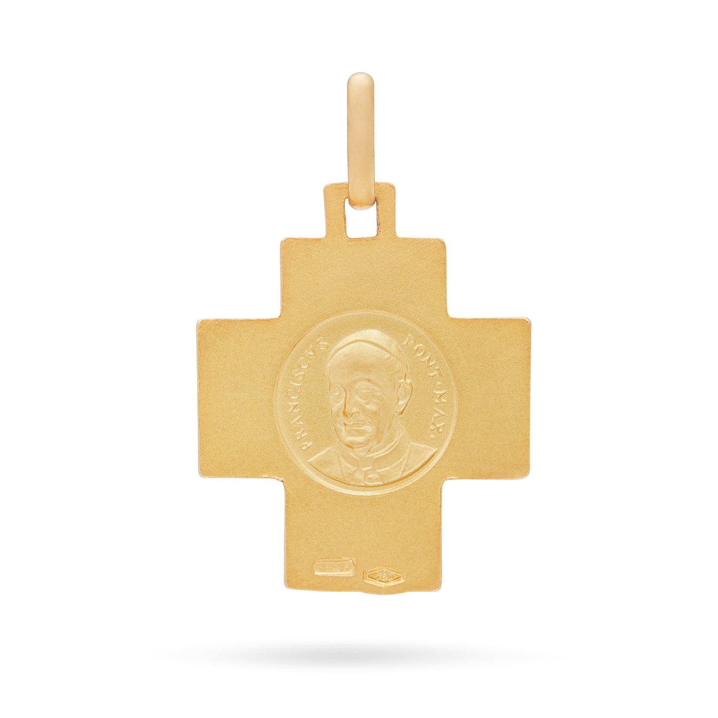 MONDO CATTOLICO Jewelry 15 mm (0.59 in) Yellow Gold Squared Pendant With Peace Cross and Pope Francis face