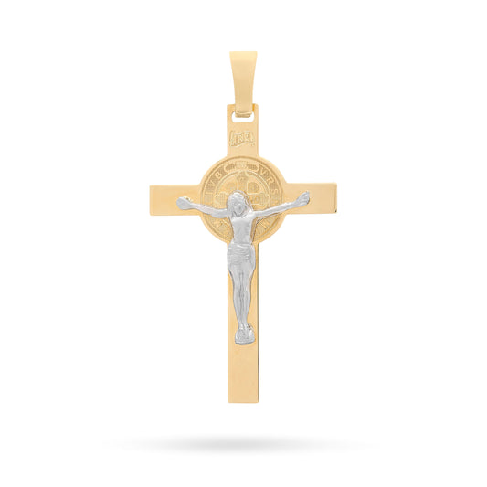 Mondo Cattolico Pendant Yellow Gold St. Benedict Crucifix Pendant With White Gold Corpus