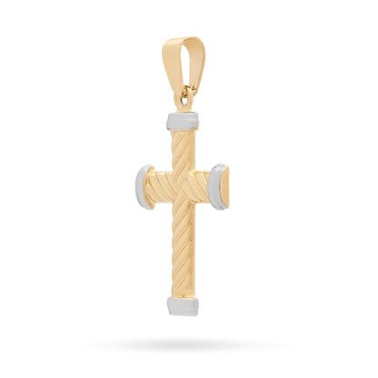 Mondo Cattolico Pendant Yellow Gold Striped Cross Pendant With White Gold Ends