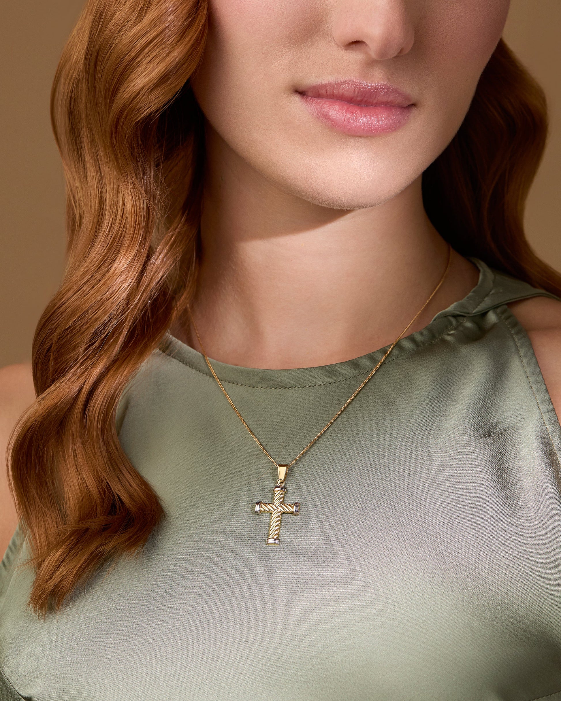 Mondo Cattolico Pendant 30 mm (1.18 in) Yellow Gold Striped Cross Pendant With White Gold Ends