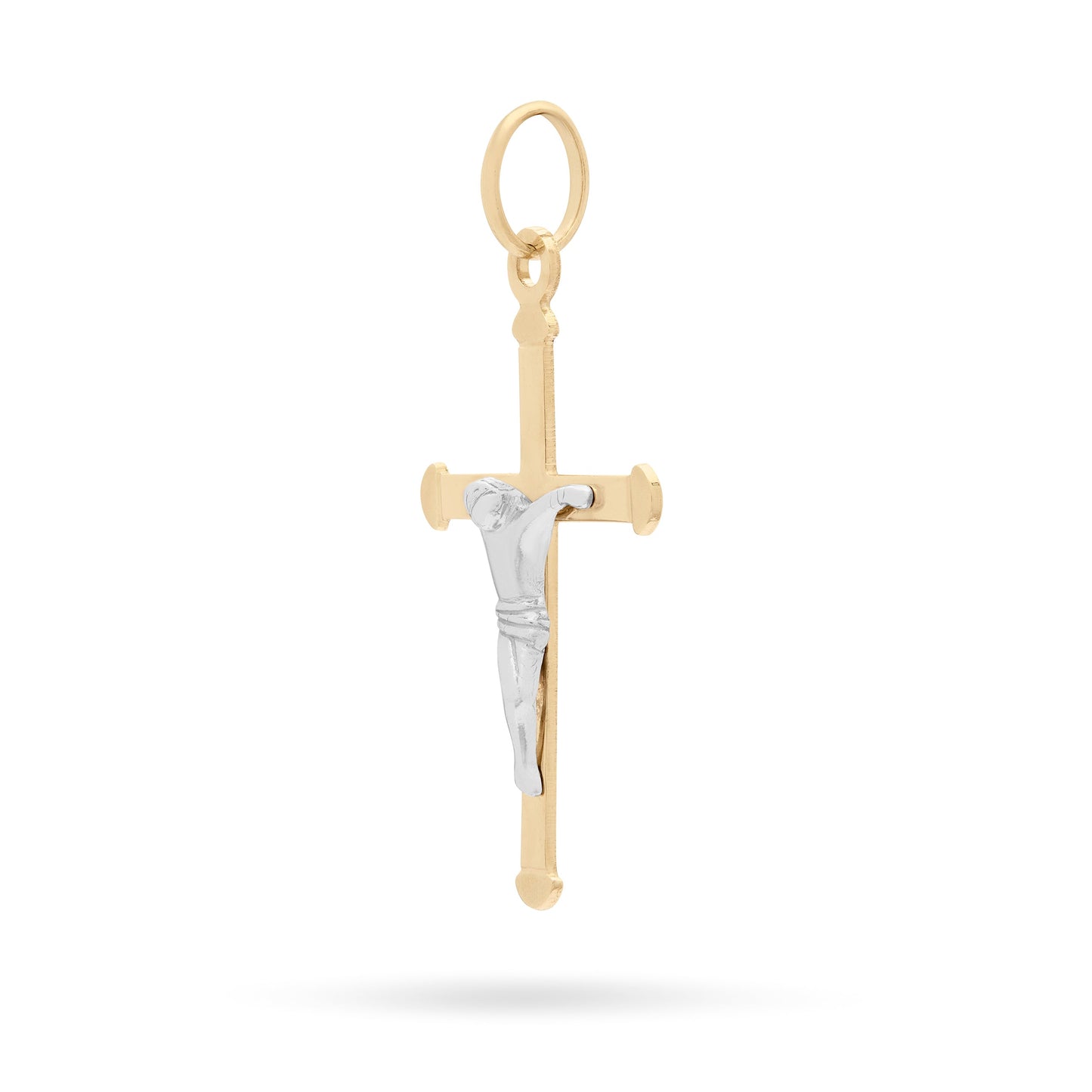 Mondo Cattolico Pendant 20 mm (0.79 in) Yellow Gold Thin Crucifix Pendant With Modern Style White Gold Corpus