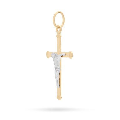 Mondo Cattolico Pendant 20 mm (0.79 in) Yellow Gold Thin Crucifix Pendant With Modern Style White Gold Corpus