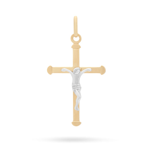 Mondo Cattolico Pendant Yellow Gold Thin Crucifix Pendant With Modern Style White Gold Corpus