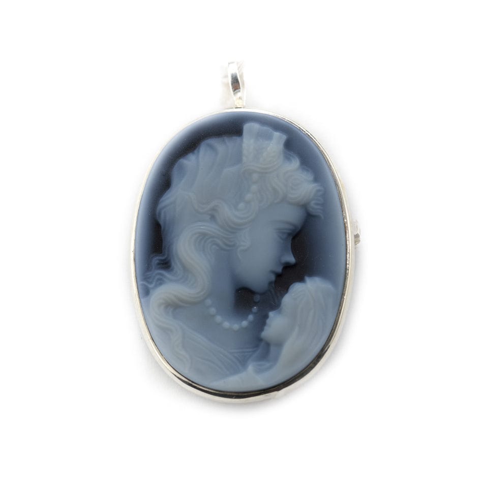 MONDO CATTOLICO Young Lady and her Child Cameo in Blue Agate